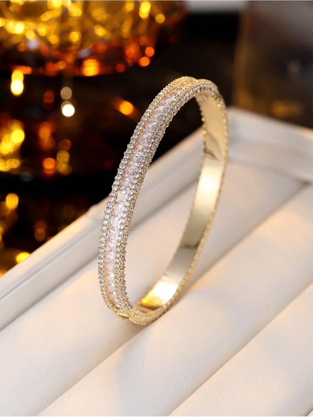 Elegant Gold Crystal Pavé Bangle Bracelet - Sparkling Women's Jewelry